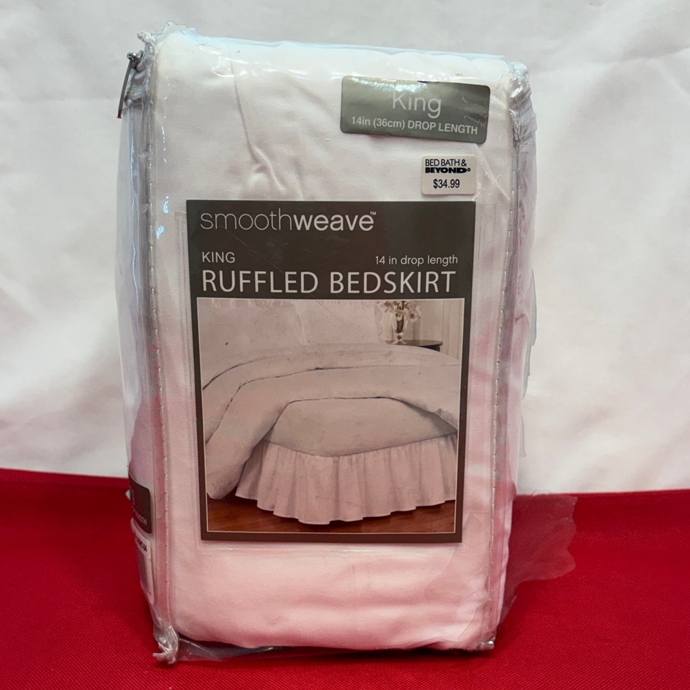 Smoothweave White Ruffled Bedskirt - King 14" drop length